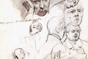 П. А. Федотов. Автопортрет и другие наброски. 1846—1847